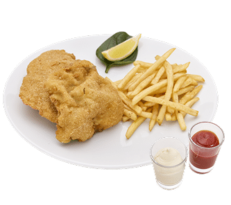 Kindermenü Hauptspeise, Schnitzel mit Pommes