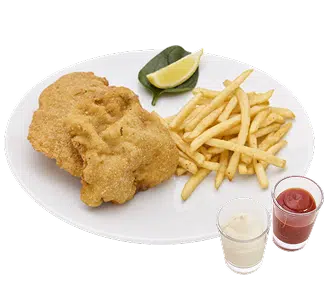 Kindermenü Hauptspeise, Schnitzel mit Pommes