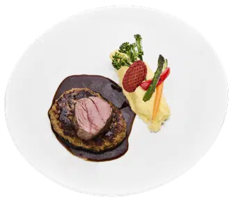 Hullis Menü, Steak mit Kartoffelpüree mit Sauce